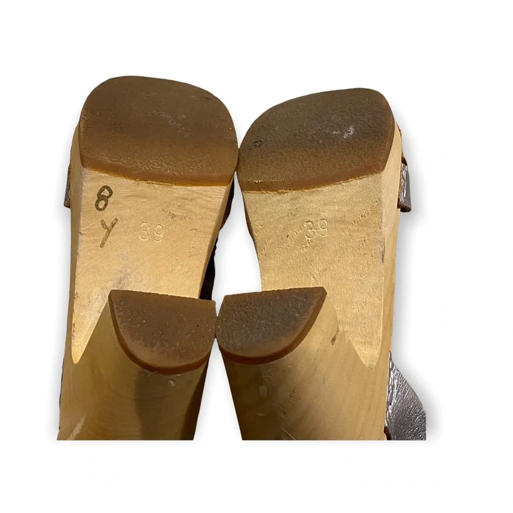 Swedish Hasbeens Silver Leather Clog Sandals